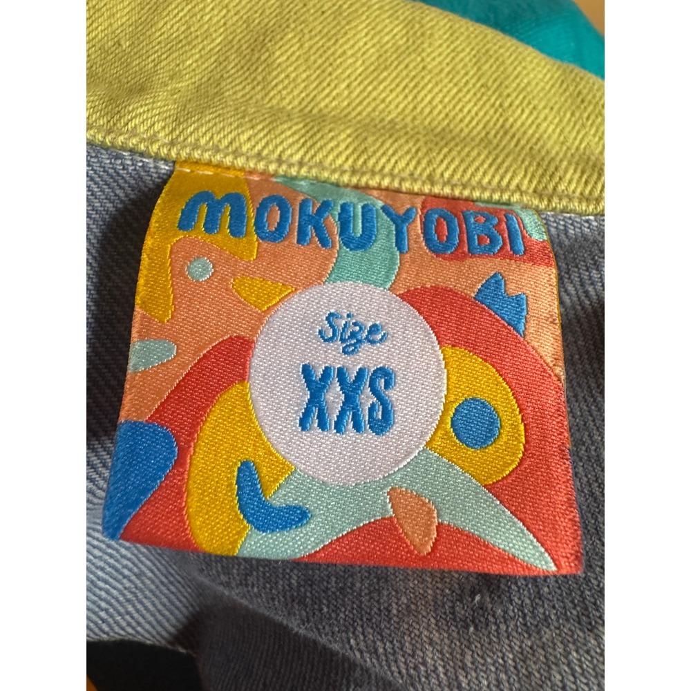 VTG Mokuyobi Rainbow Colorblock Denim Jacket Made in USA Dopamine Dressing XXS - Picture 3 of 16
